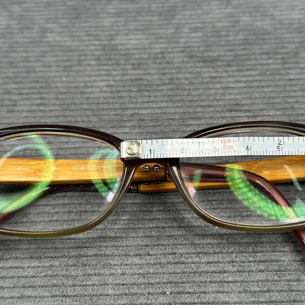 Cole Haan Plum Horn Fade Eyeglasses Rectangular Bamboo Texture Temples 140mm Y2k